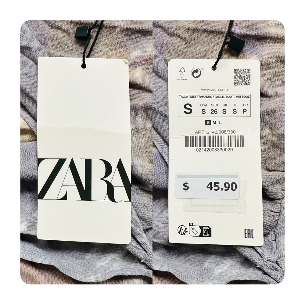 β
NWT Zara Tie Dye Draped Knit Top - Gray/Lavender β
- Picture 5 of 16